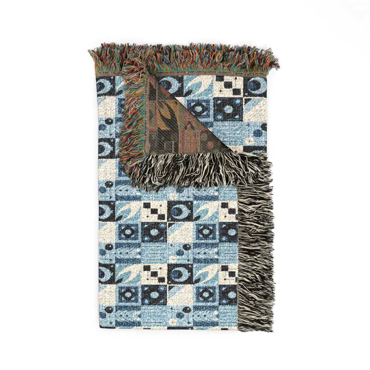 Coastal Geometric Cotton Woven Throw Blanket