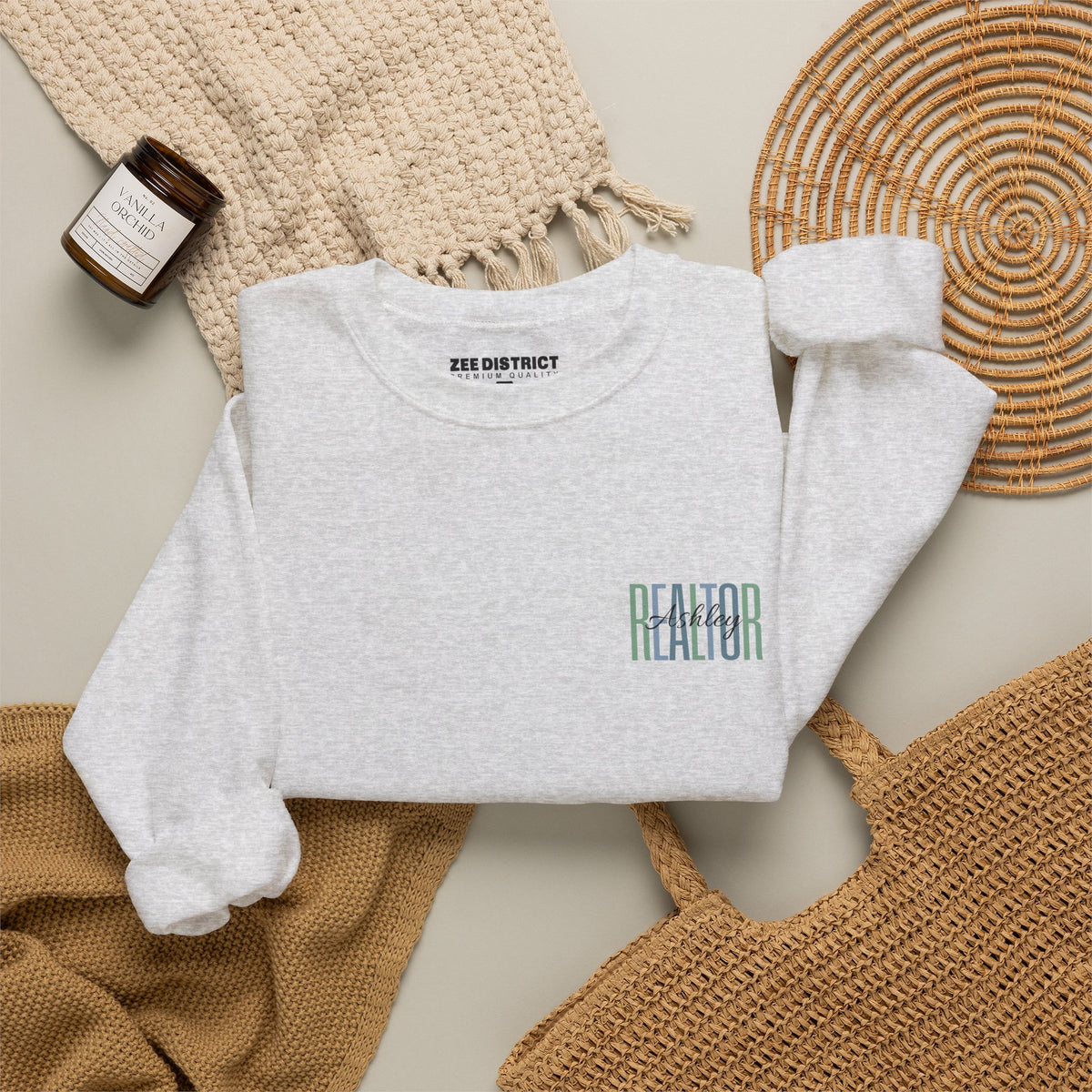 Personalized Realtor Retro Stacked Text Graphic Sweatshirt | Custom Name Real Estate Crewneck