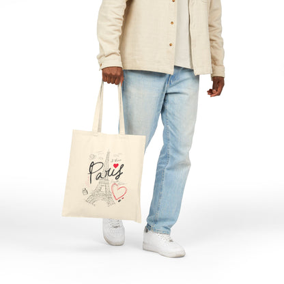 "I Love Paris" Eiffel Tower French Chic Cotton Canvas Tote Bag
