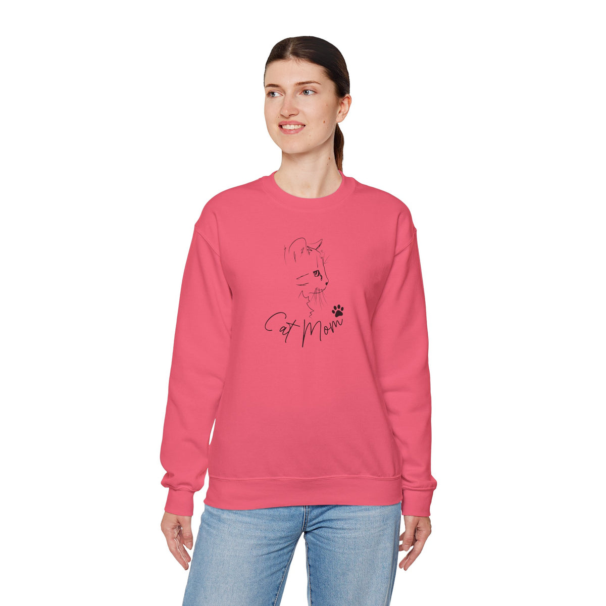 Cat Mom Line Art Minimalist Graphic Sweatshirt | Cute Feline Lover Pullover