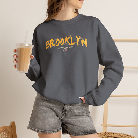 Distressed Brooklyn New York Grunge Font Embroidered Sweatshirt | Urban NYC Streetwear Crewneck