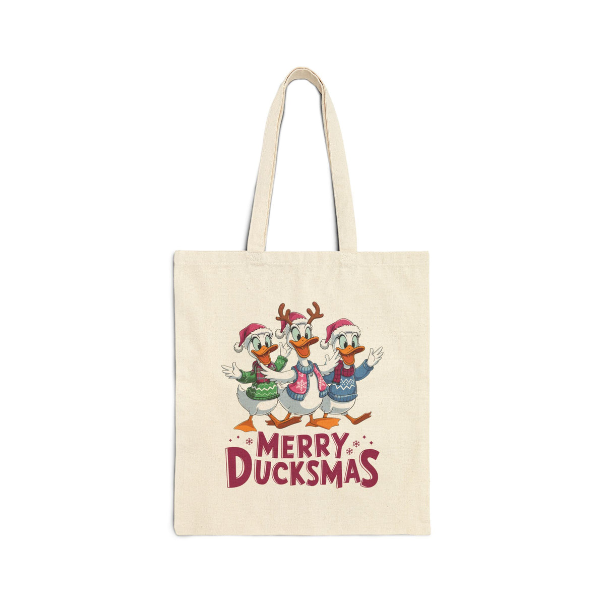 "Merry Ducksmtb" Festive Holiday Trio Ducks Cotton Canvas Tote Bag