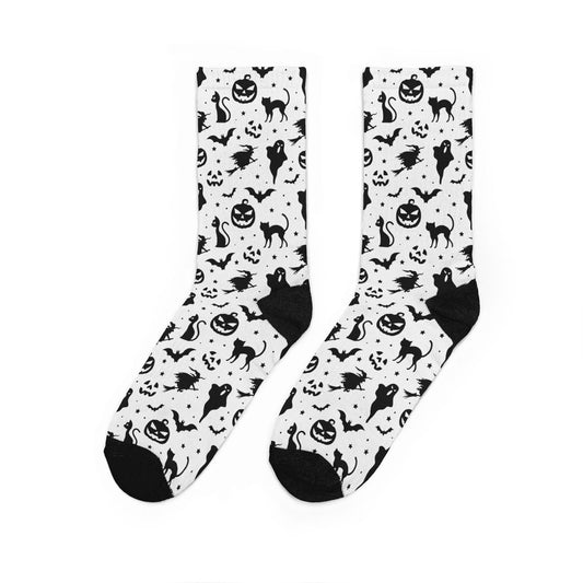 Black & White Spooky Silhouette Halloween Cushioned Crew Socks