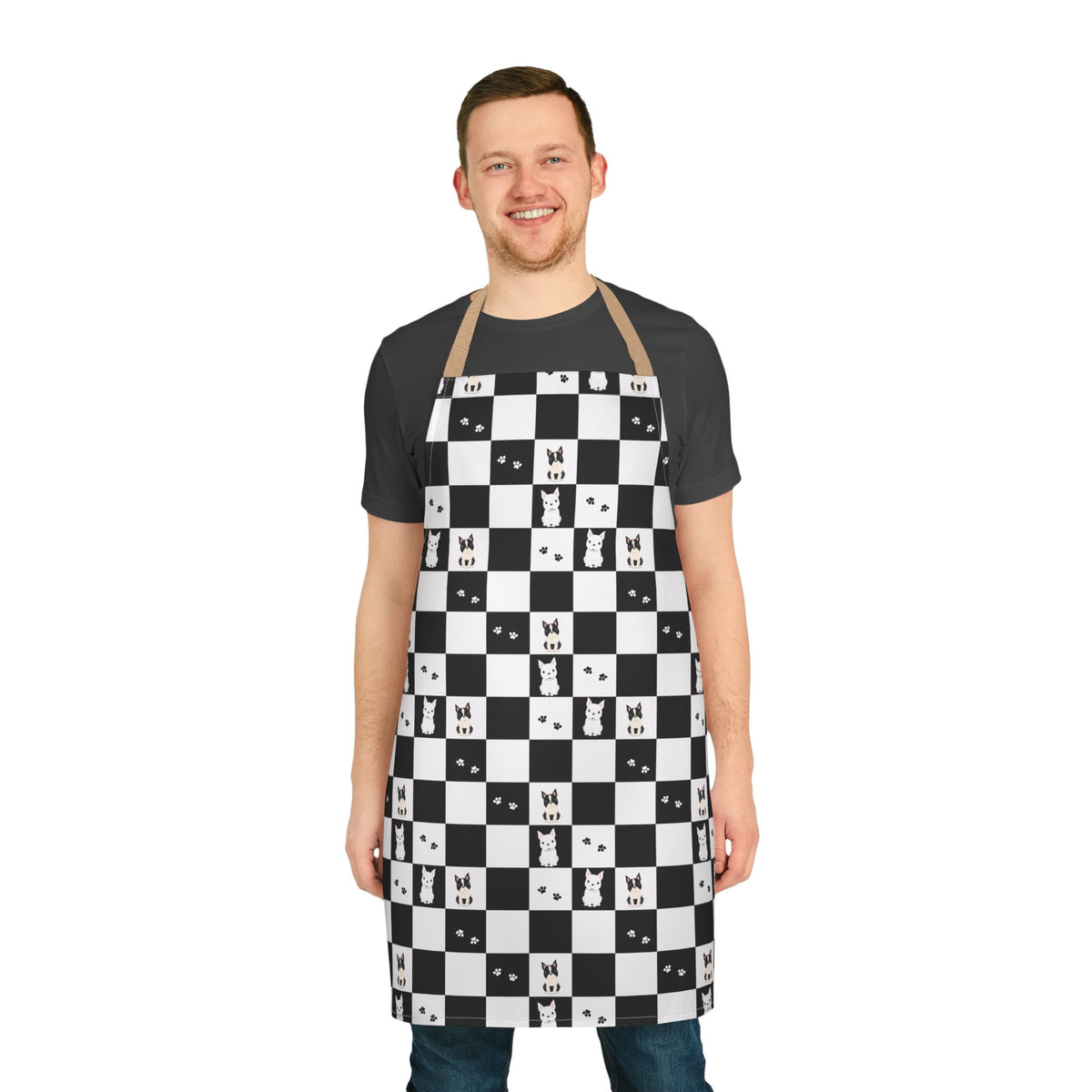 French Bulldog & Boston Terrier Checkerboard All-Over Print Apron | Dog Lover Gift
