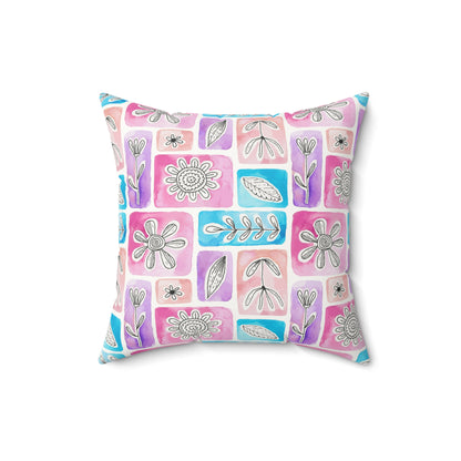 Watercolor Botanical Blocks Faux Suede Square Pillow | Minimalist Floral Accent Cushion