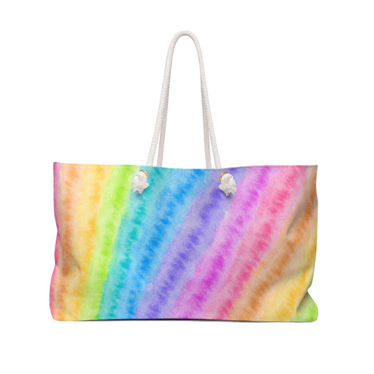 Watercolor Rainbow Diagonal Stripe Festival Weekender Bag — Oversized Beach & Travel Tote