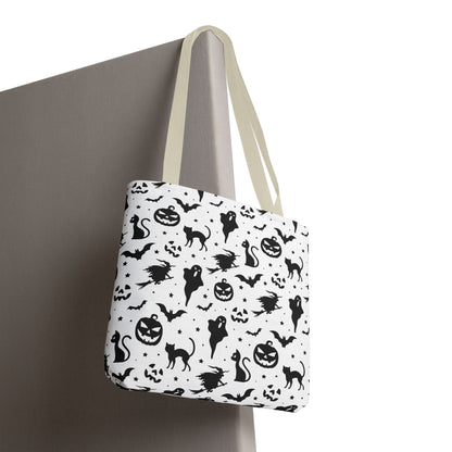Spooky Halloween Seamless Pattern Tote Bag | Monochromatic Black & White Shopper
