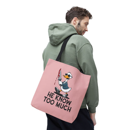 "He Know Too Much" Chaos Duck With Knife Funny Polyester Tote Bag