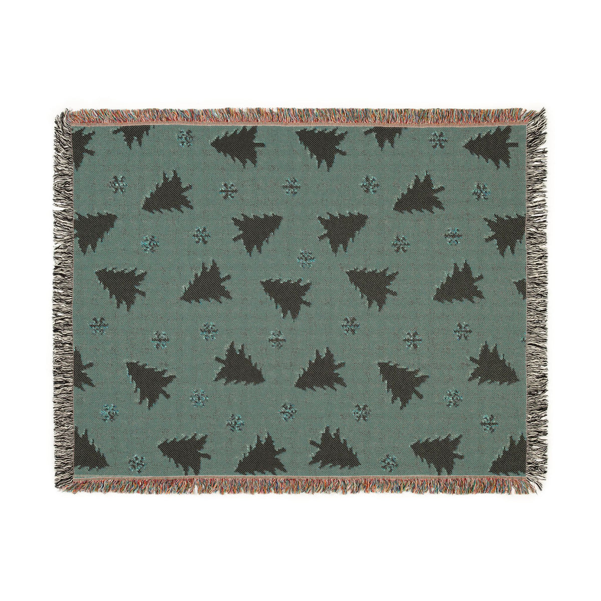 Rustic Pine Tree & Snowflake Woven Holiday Throw Blanket