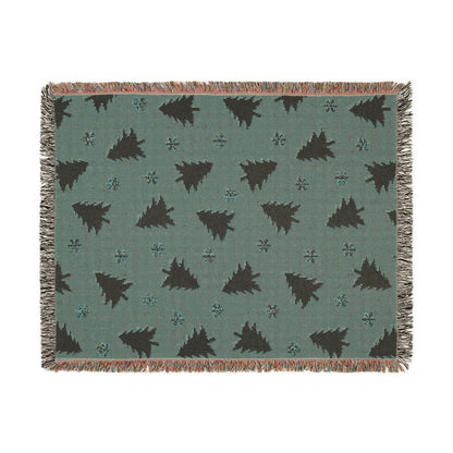 Rustic Pine Tree & Snowflake Woven Holiday Throw Blanket