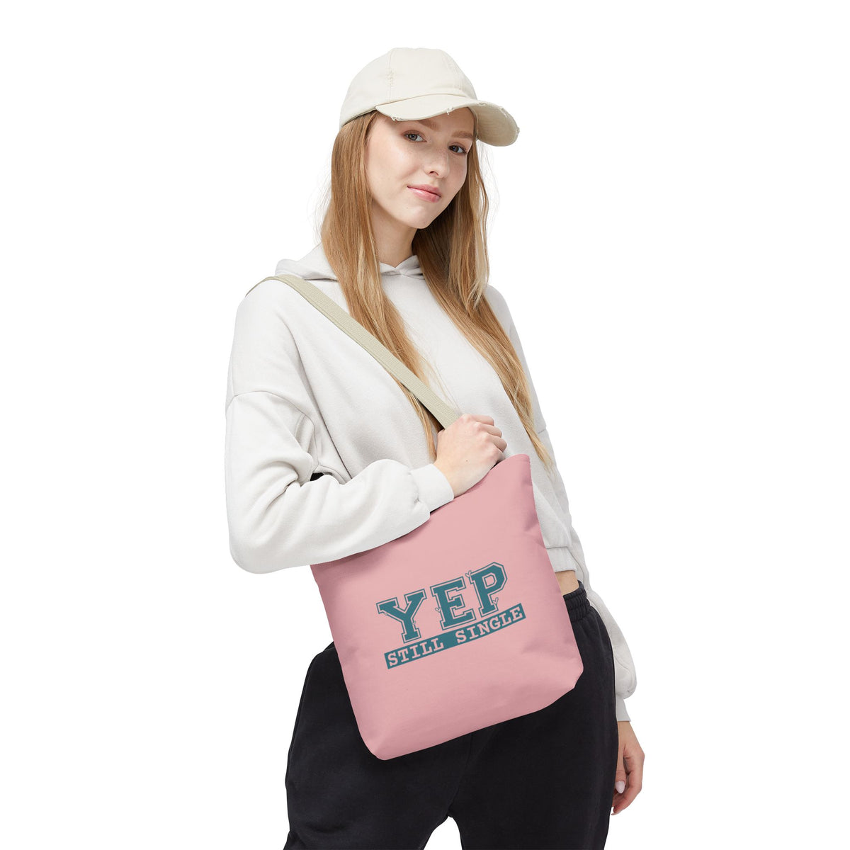 "Yep Still Single" Sarcastic Varsity Font Polyester Tote Bag