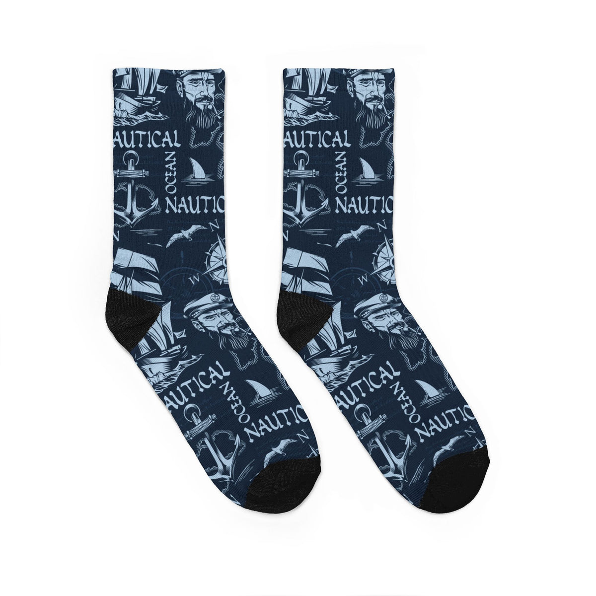 Sea Captain & Vintage Ocean Map Cushioned Crew Socks