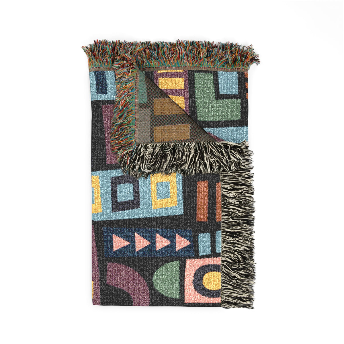 Mid-Century Geometric Mosaic Woven Throw Blanket
