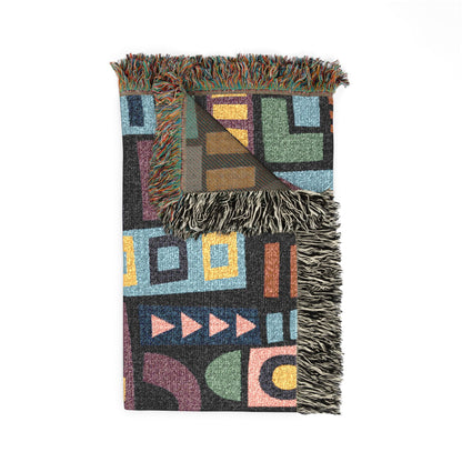 Mid-Century Geometric Mosaic Woven Throw Blanket