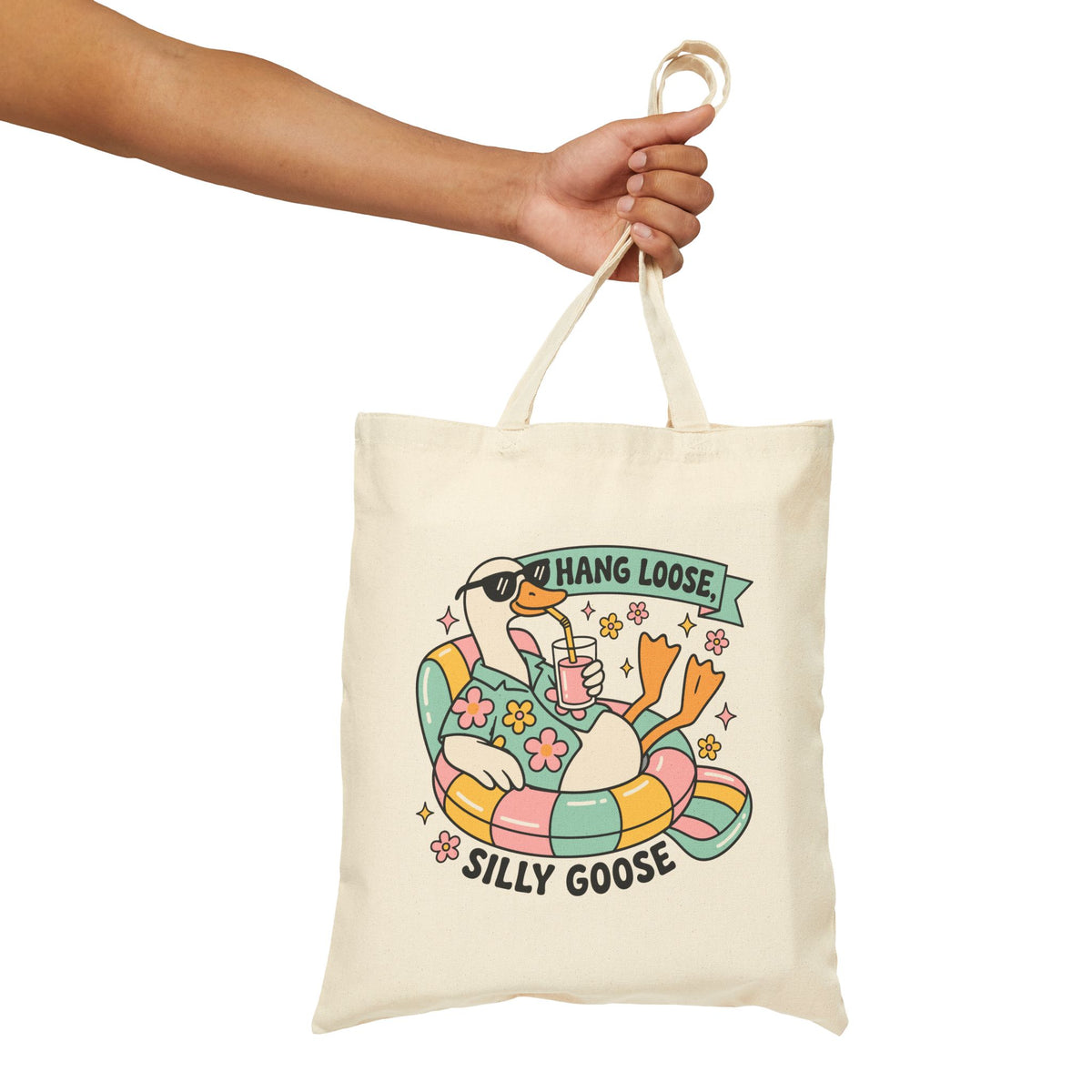 "Hang Loose, Silly Goose" Retro Duck Lounge Cotton Canvas Tote Bag