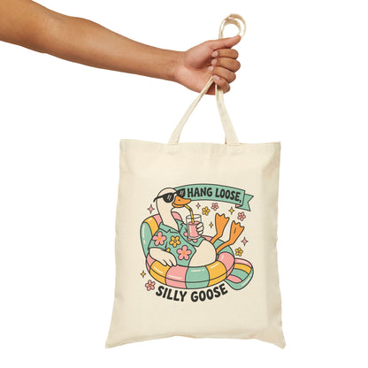 "Hang Loose, Silly Goose" Retro Duck Lounge Cotton Canvas Tote Bag
