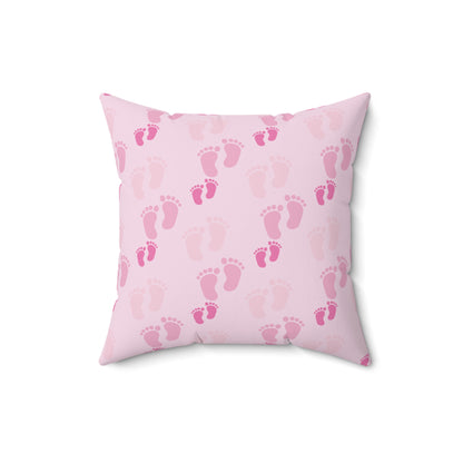 Sweet Baby Footprints Faux Suede Square Pillow | Whimsical Nursery Accent Cushion