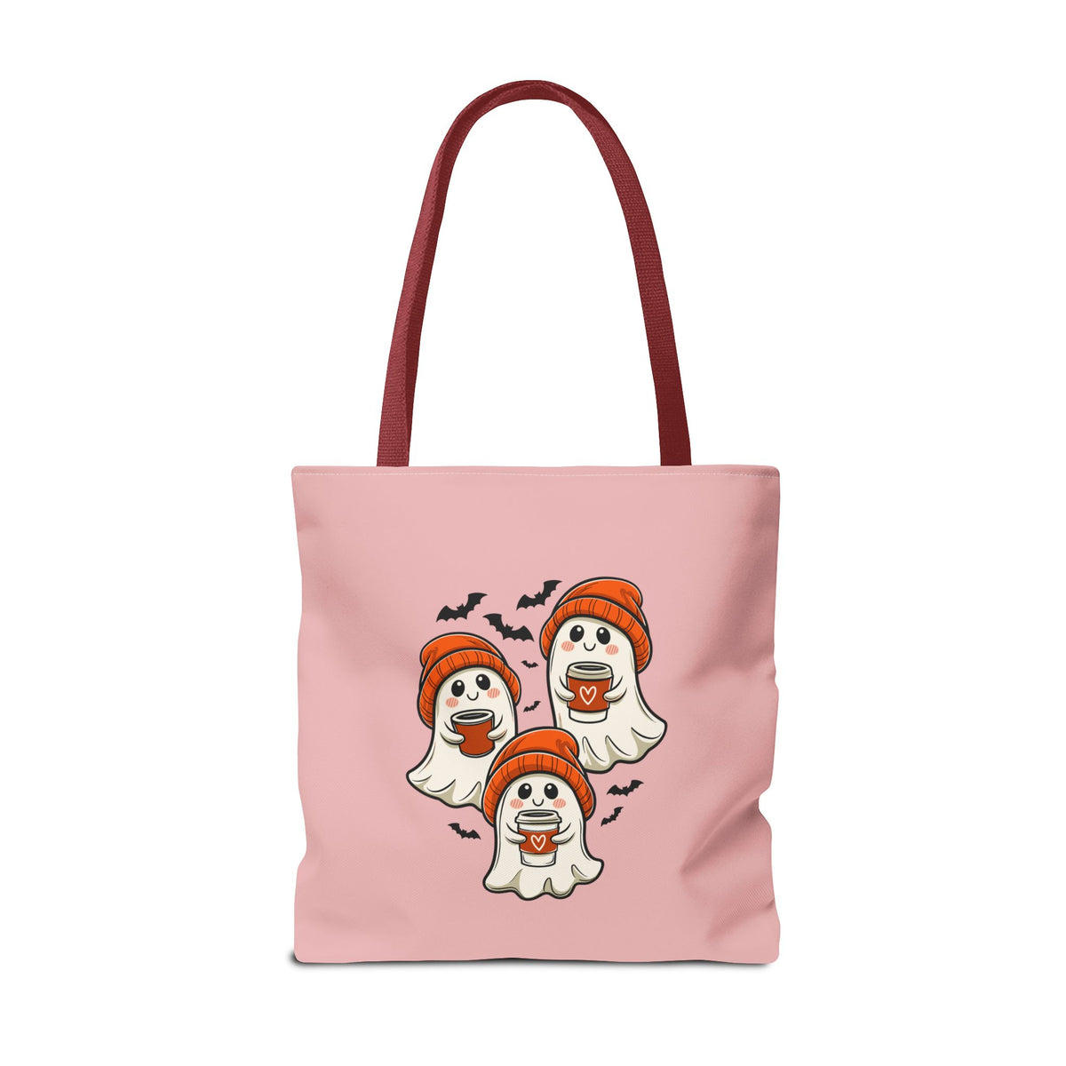 "Spooky Coffee Squad" Cute Ghosts With Beanies Polyester Tote Bag