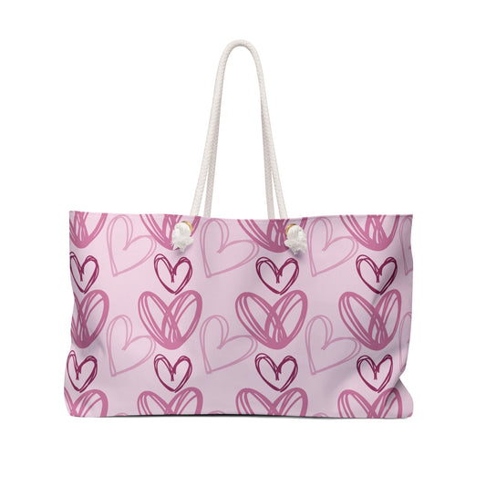 Pink Heart Pattern Weekender Bag - Romantic Travel Tote for Valentine’s Day & Getaways