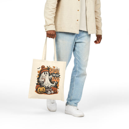 "Bruh, I Mean Boo" Cute Ghost Fall Aesthetic Cotton Canvas Tote Bag