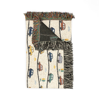 Whimsical Road Trip Cars & Traffic Woven Throw Blanket