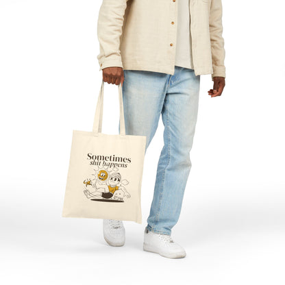 Sometimes Shit Happens Tote Bag — Funny Retro Cartoon Canvas Shopper