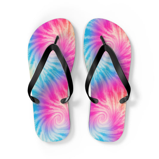 Vibrant Rainbow Tie Dye Festival Flip Flops — Colorful Summer Sandals