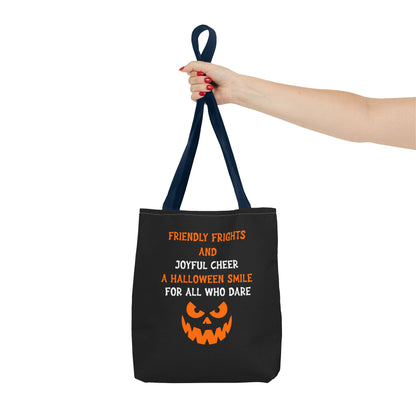 Halloween Jack-O'-Lantern Tote Bag — "Friendly Frights and Joyful Cheer" Trick-or-Treat Reusable Shopper