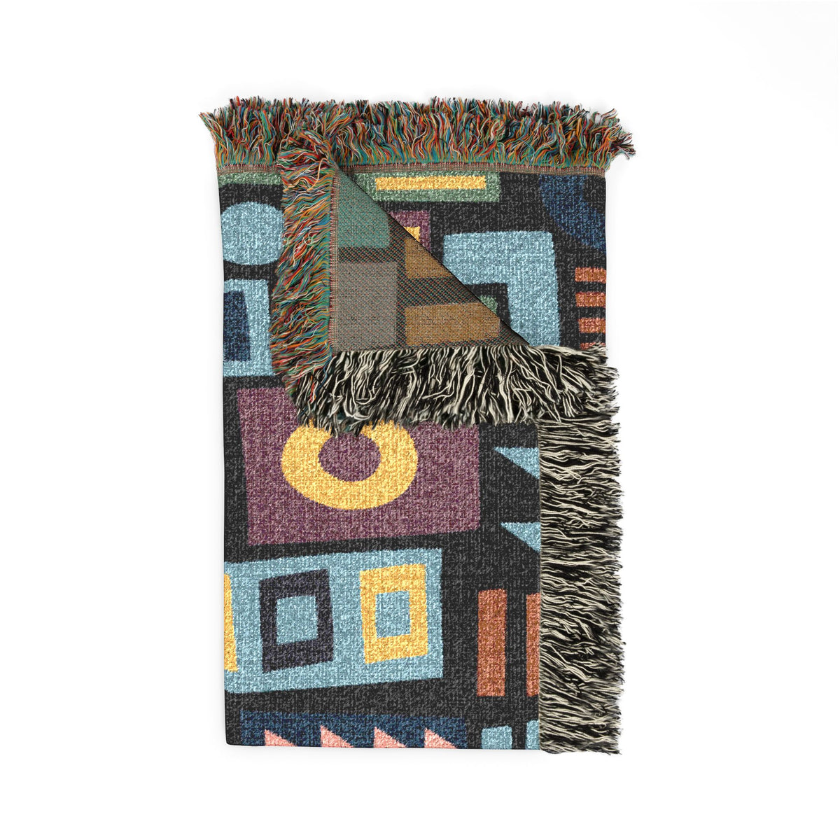 Mid-Century Geometric Mosaic Woven Throw Blanket