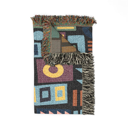 Mid-Century Geometric Mosaic Woven Throw Blanket