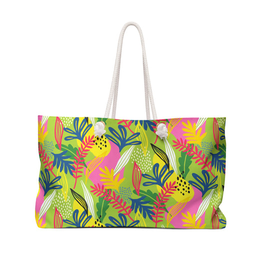 Lime Green Botanical Abstract Weekender Bag — Oversized Beach & Travel Tote