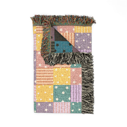 Colorful Patchwork Hearts & Stars Woven Throw Blanket