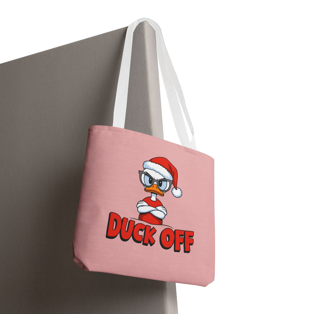 "Duck Off" Grumpy Santa Duck Funny Christmas Polyester Tote Bag