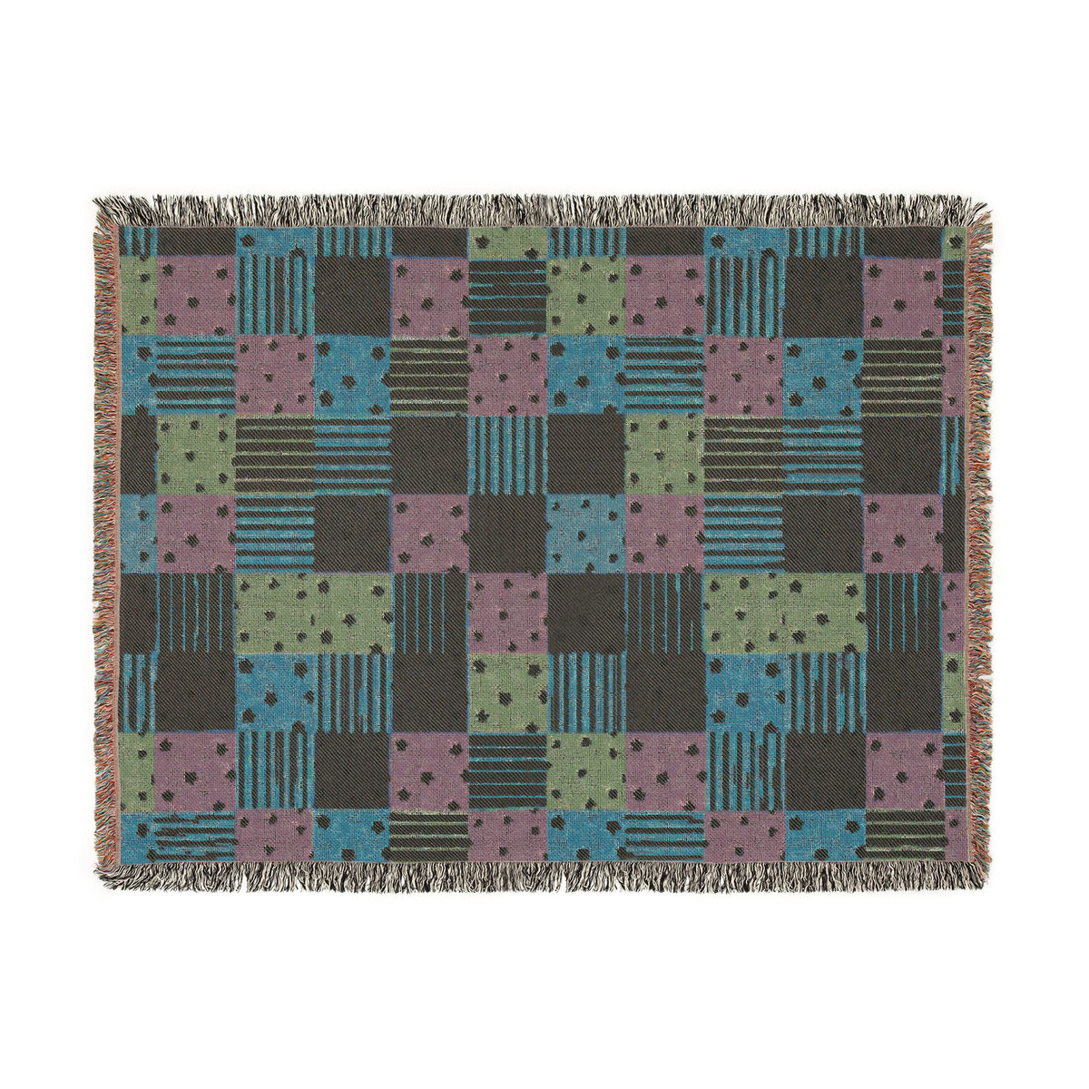 Colorful Patchwork Hearts & Stars Woven Throw Blanket