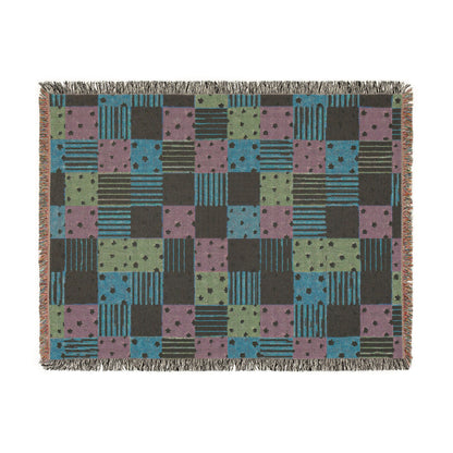 Colorful Patchwork Hearts & Stars Woven Throw Blanket