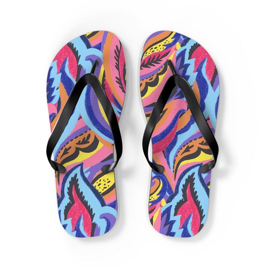 Vibrant Abstract Botanical Swirl Flip Flops — Artistic Summer Sandals