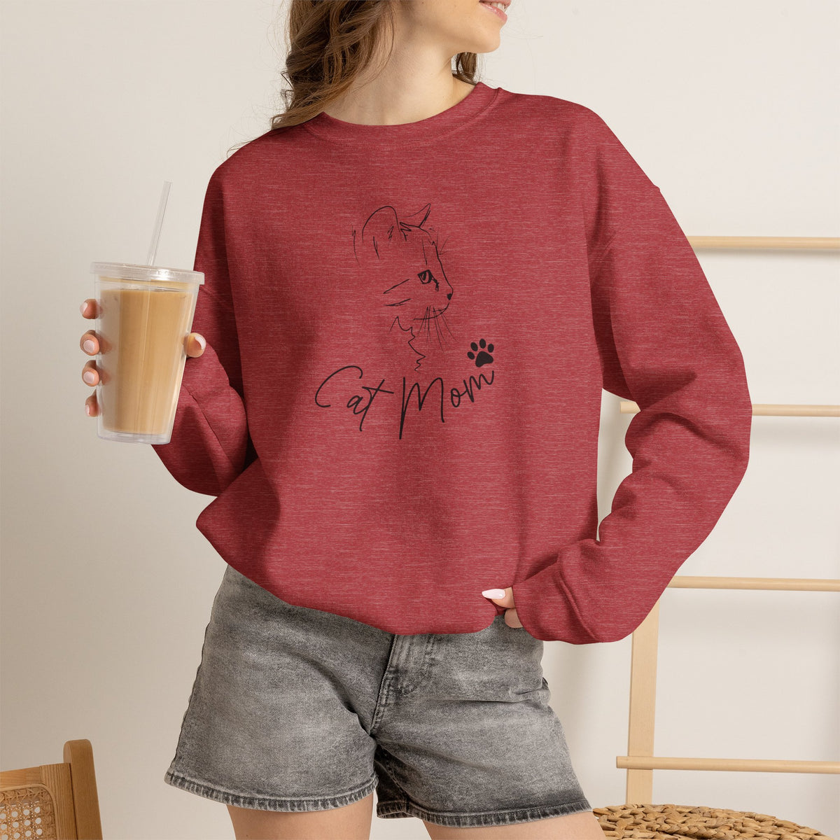 Cat Mom Line Art Minimalist Graphic Sweatshirt | Cute Feline Lover Pullover
