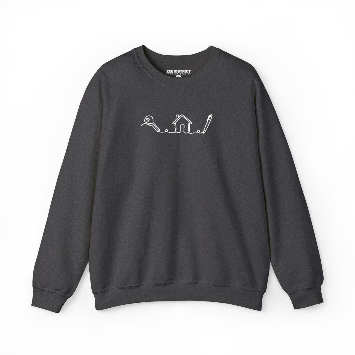 Realtor House Key Pen Line Art White Embroidered Sweatshirt