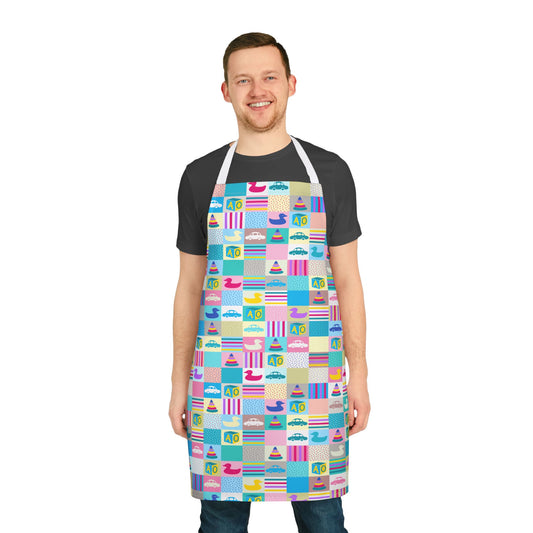 Vintage Toy Nursery Patchwork All-Over Print Apron | Pastel Baby Shower Gift