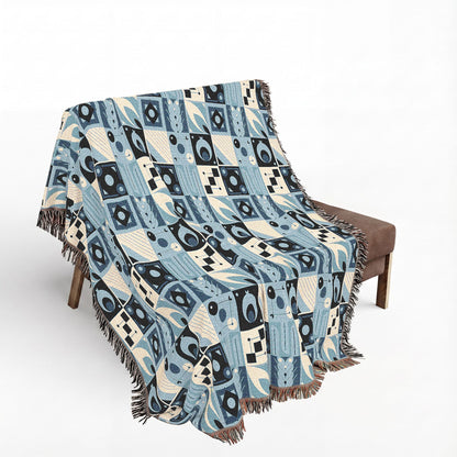 Coastal Geometric Cotton Woven Throw Blanket