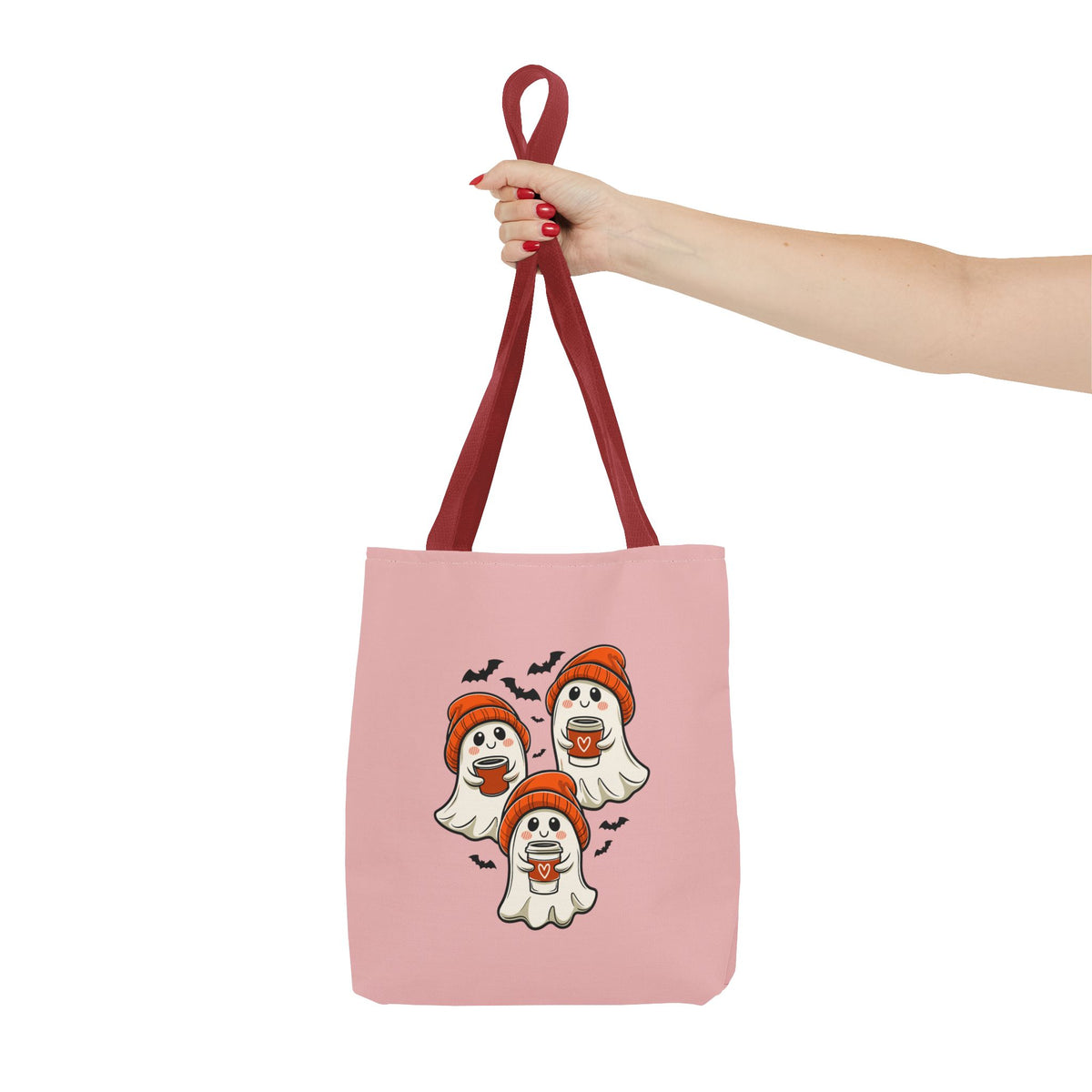 "Spooky Coffee Squad" Cute Ghosts With Beanies Polyester Tote Bag