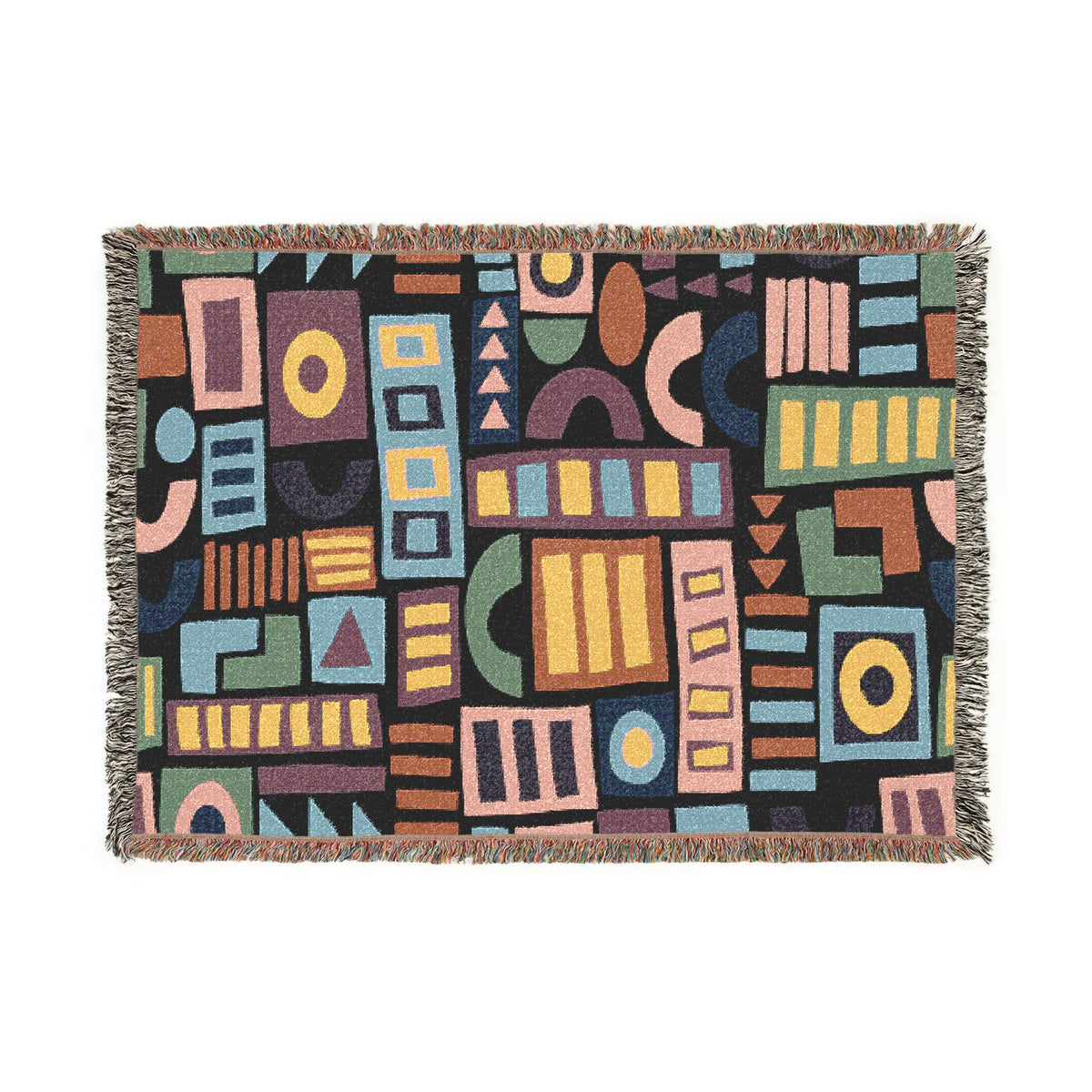Mid-Century Geometric Mosaic Woven Throw Blanket