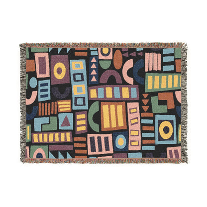 Mid-Century Geometric Mosaic Woven Throw Blanket