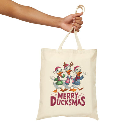 "Merry Ducksmtb" Festive Holiday Trio Ducks Cotton Canvas Tote Bag