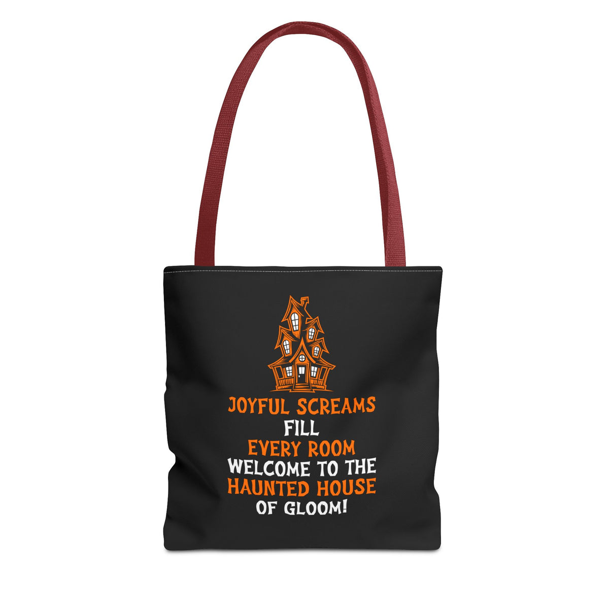 Halloween Haunted House Tote Bag — "Joyful Screams" Trick-or-Treat Reusable Shopper