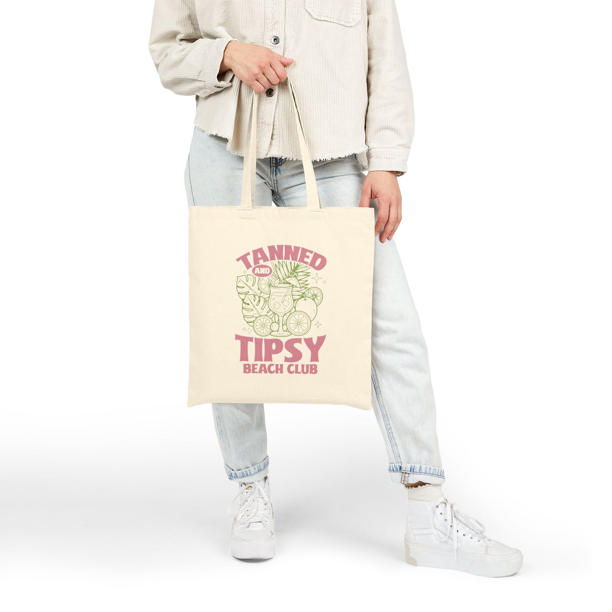 Tanned and Tipsy Beach Club Retro Citrus Cotton Canvas Tote Bag