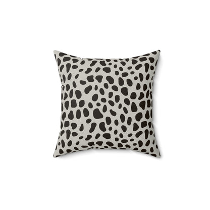 Dalmatian Spot Minimalist Faux Suede Square Pillow | Chic Animal Print Accent Cushion