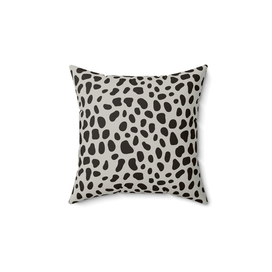 Dalmatian Spot Minimalist Faux Suede Square Pillow | Chic Animal Print Accent Cushion