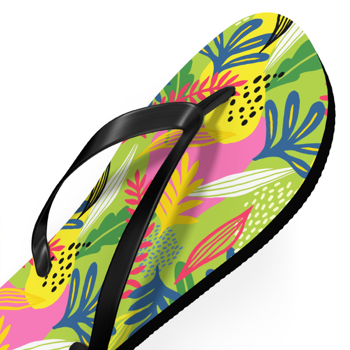 Lime Green Botanical Abstract Flip Flops — Modern Nature Summer Sandals