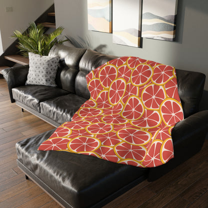 Sweet Citrus Serenade: Pink Grapefruit Velveteen Throw Blanket (Two-sided print)